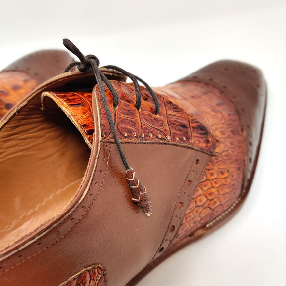 NWOB Asil Alligator Handcrafted Bespoke Custom Wingtip Shoe in Cognac Mens 11 - Picture 7 of 16